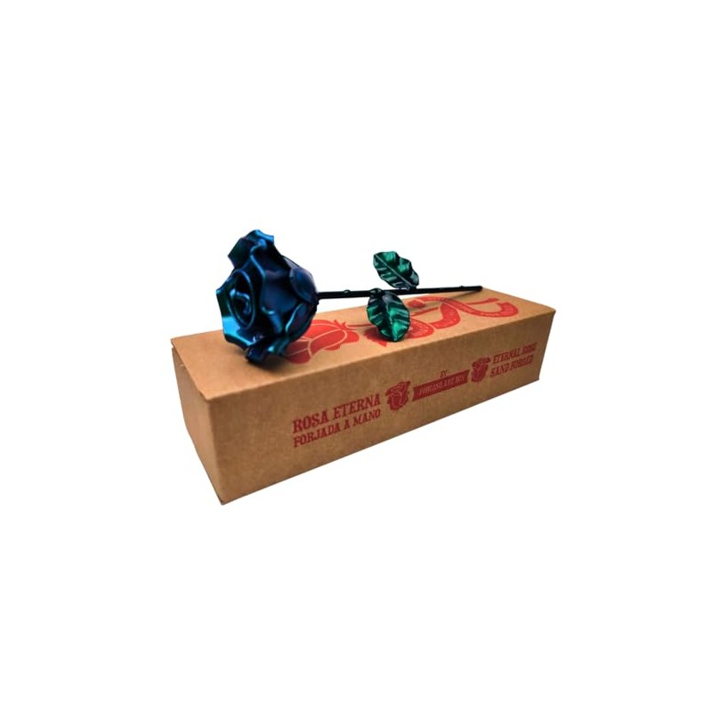 Forging Art Bcn® Hand Forged Eternal Wrought Iron Rose (Green-Blue-Cyan/Green)