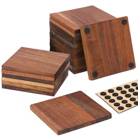 Geytetqi 20 Pieces Unfinished Wood Coasters with Non-Slip Silicon Dots - 4 x 4 Inch Square Wooden Coasters for Crafts, Acacia Wood Drink Coasters for DIY, Engraving, Table Decor
