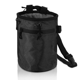 MoKo Chalk Bag, Drawstring Waist Pouch, Tubular, Wide Opening, Diagonal Opening Type, Outer Surface, Nylon, Lining, Fleece, Zipper Pockets, Carabiner, Accessory Storage, Bouldering, Climbing,