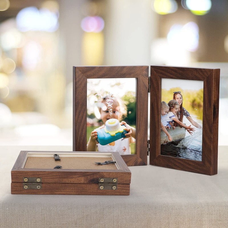 Lyeasw Double Hinged 3.5x5 Picture Frame, Rustic Two Opening 3.5