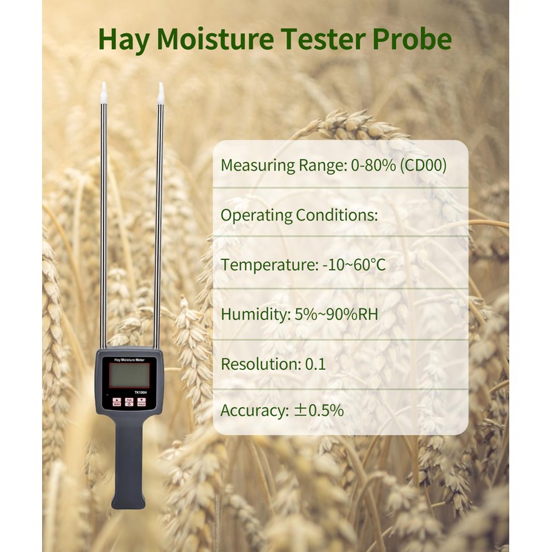 TK100H Portable Hay Meter, Hay Tester with Probe, Fast Measurements,