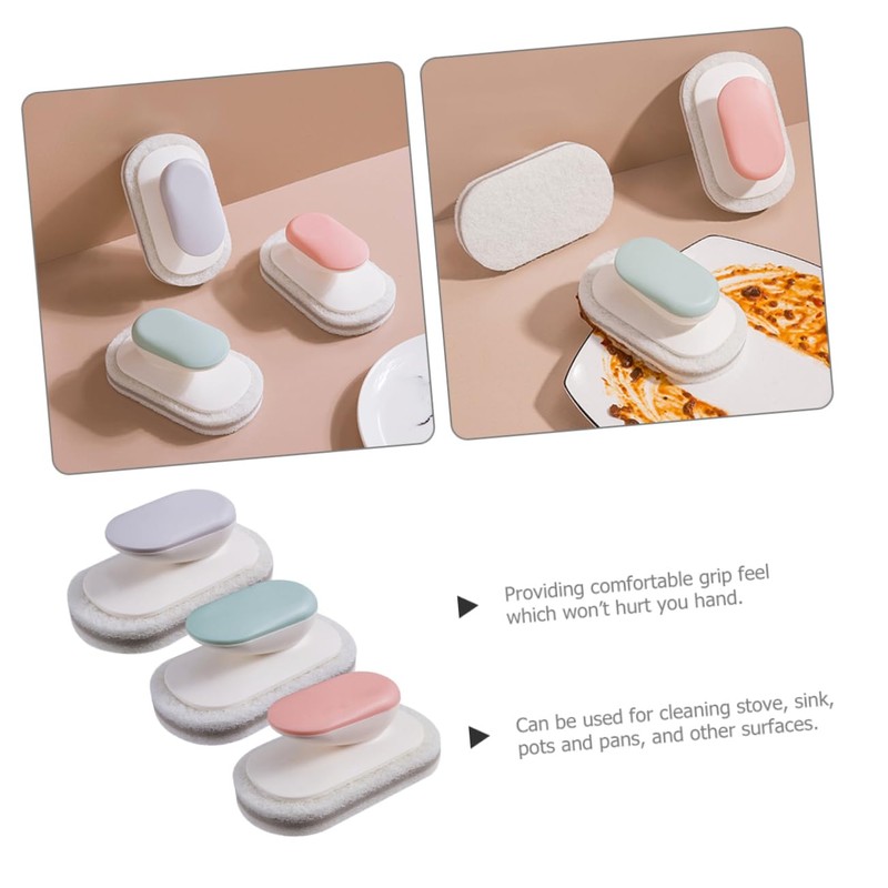 CIYODO 3pcs Dish Scrubber Multipurpose Cleaning Brush Handle Quick-Drying Sponge