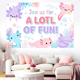 Jollyboom Axolotl Birthday Decorations for Girls, Join Us for Alotl of Fun Birthday Backdrop Banner Axolotl Party Background for Girl Pink Axolotl Cute Animals Birthday Party Supplies