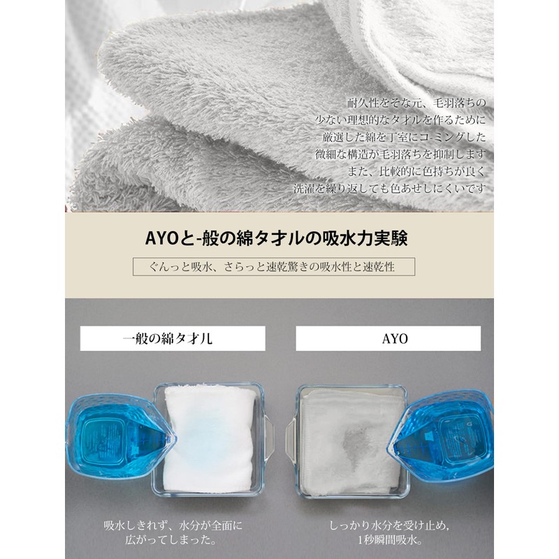 AYO Hotel-Grade Face Towels, Set of 10, Light Gray, Soft,