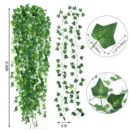 CEWOR 14 Pack 98 Feet Fake Ivy Leaves Artificial Garland Greenery Hanging Plant Vine for Bedroom Wall Decor Wedding Party Room Aesthetic Stuff