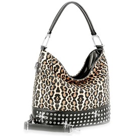Zzfab Leopard Purse Rhinestone Band Hobo Bag Coffee