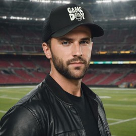 Game Day Hat Football Vibes Sport Fan Trucker Hat Embroidered Mesh Snapback (Royal Blue)