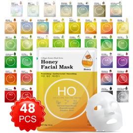 VESPRO Collagen Essence Sheet Facial Masks (48 Pack), Bulk Sheet Masks for Face, Skincare for All Skin Types, Moisturizing and Soothing, Natural Skin Care Spa Face Mask