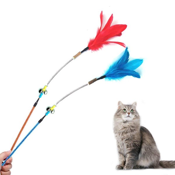 Cat Feather Wands, 2 PCS Interactive Cat Wands with Silvervine