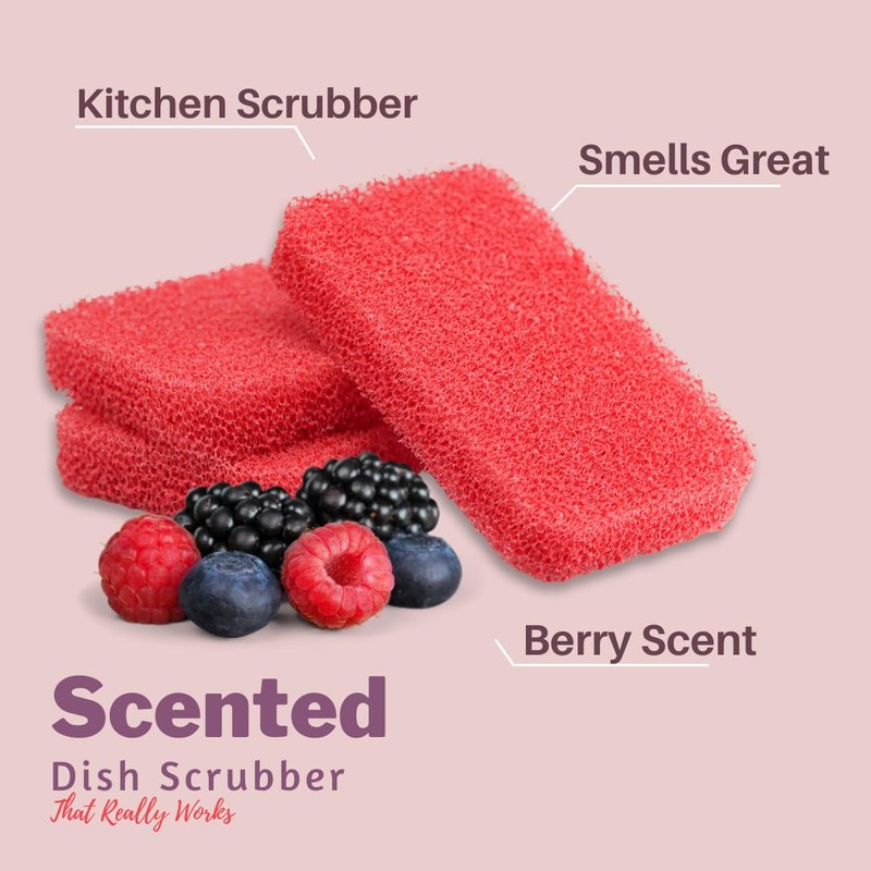 Peachy Clean Silicone Dish Sponge Scrubbers, Fresh Berry Scent, Non-Scratch,