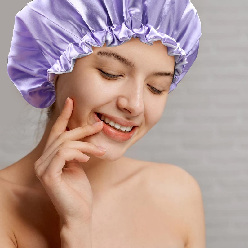 G2PLUS 32CM Large Shower Caps, 2PCS Reusable Women's Shower Hats,