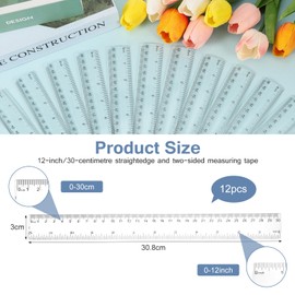 Coptiner 12 Pcs 30cm Rulers Set,12 Inch transparent Plastic Multipack Shatterproof Straight Clear Ruler Measuring Tool for Student School Office Teachers