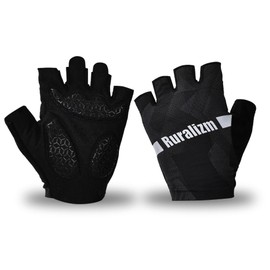 RURALIZM Half Finger Cycling Gloves with Reflective Logo, Anti-Slip Silicone Grip & Memory Foam Padding – Breathable Nylon-Spandex Back, Seamless Cuff for Shock Absorption (Black, Large)