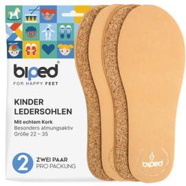 biped 2 Pairs of Children's Premium Leather Insoles with Real Natural Cork - Soft Insoles Vegetable Tanned - Breathable Soles for All Children's Shoes z2767 (26-27)