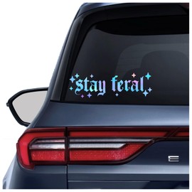 2 x Stay Feral Bumper Sticker Vinyl Decal for Cars Vinyl Sticker Car Bumper Sticker, Goth Car Decor, Goth Car Accessories Trendy & Cute Car/Truck Decals Spooky Car Decor (6in+8in)
