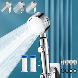 XLRPAT Micro Nano Bubble 3-Stage Pressurized Shower, Free Swing, Built-in 5μm Filter, Low Water Pressure Compatible, Manual Switch, Comfort Angle, 256 Spouts, 304 Stainless Steel Panels, 4 Adapters