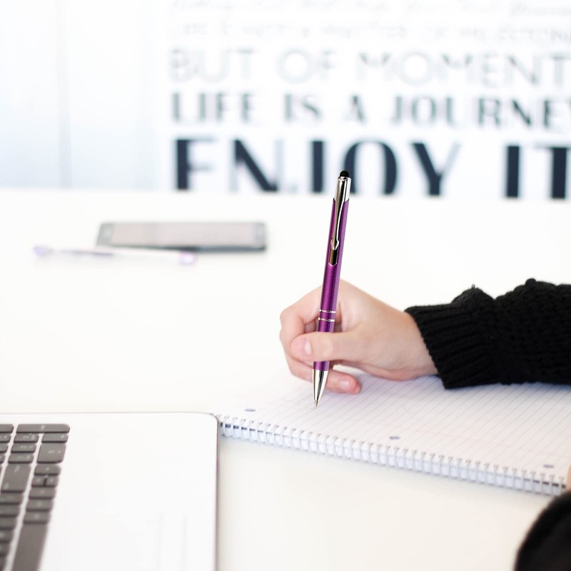 Purple JJ Ballpoint Pen with Stylus - Black Ink Refill,