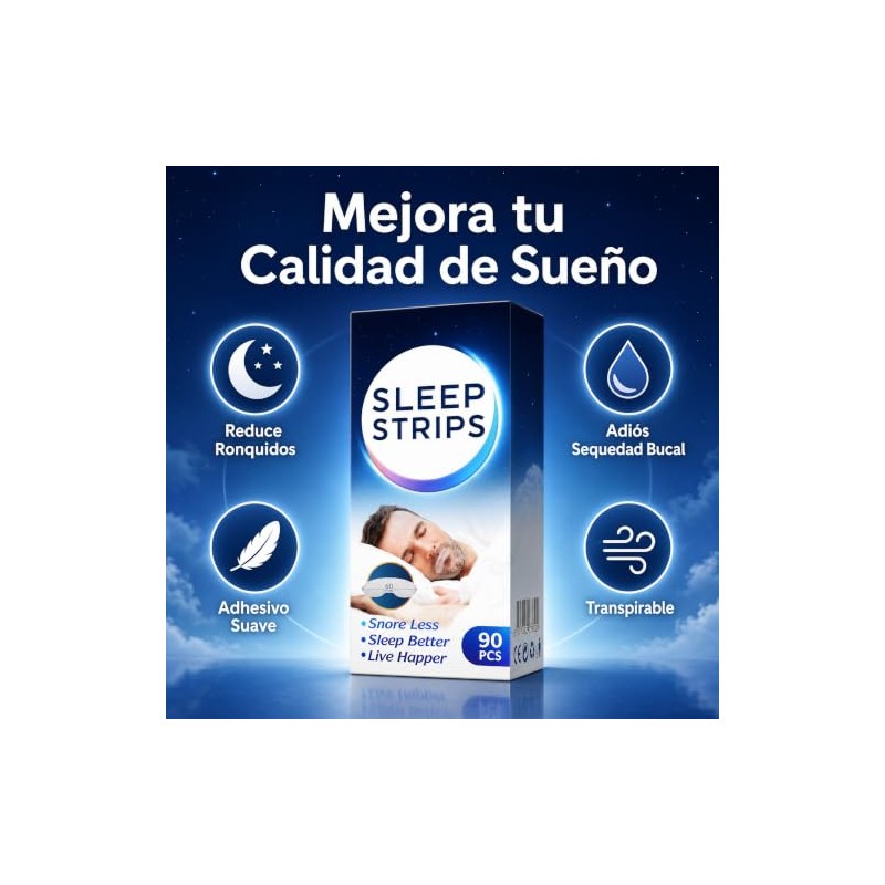 Tiras Antirronquidos para Dormir Cinta para Boca, 90 Unidades