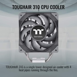 Thermaltake TOUGHAIR 310 170W TDP CPU Cooler, Intel/AMD Universal Socket (LGA 1200/1700), 120mm 2000RPM High Static Pressure PWM Fan with High Performance Copper Heat Pipes CL-P074-AL12BL-A