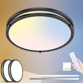 libtit 2Pack 13 Inch LED Ceiling Lights with Remote for Bedroom Kitchen, 24W 2400lm Super Bright & Dimmable Flush Mount Light Fixtures, 2700K-6500K Adjustable Modern Lamps with Timer, Black