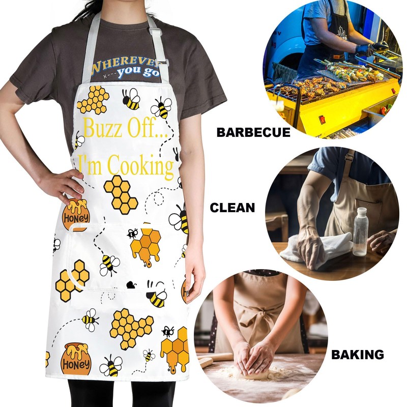 MYSOMY Bee Apron With Pockets Honey Bee Kitchen Apron Queen