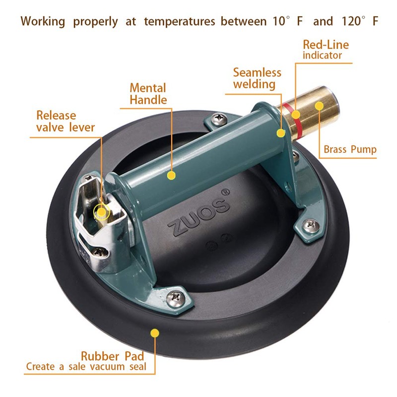 ZUOS 8" Glass Suction Cup for Granite & Glass Lifting,