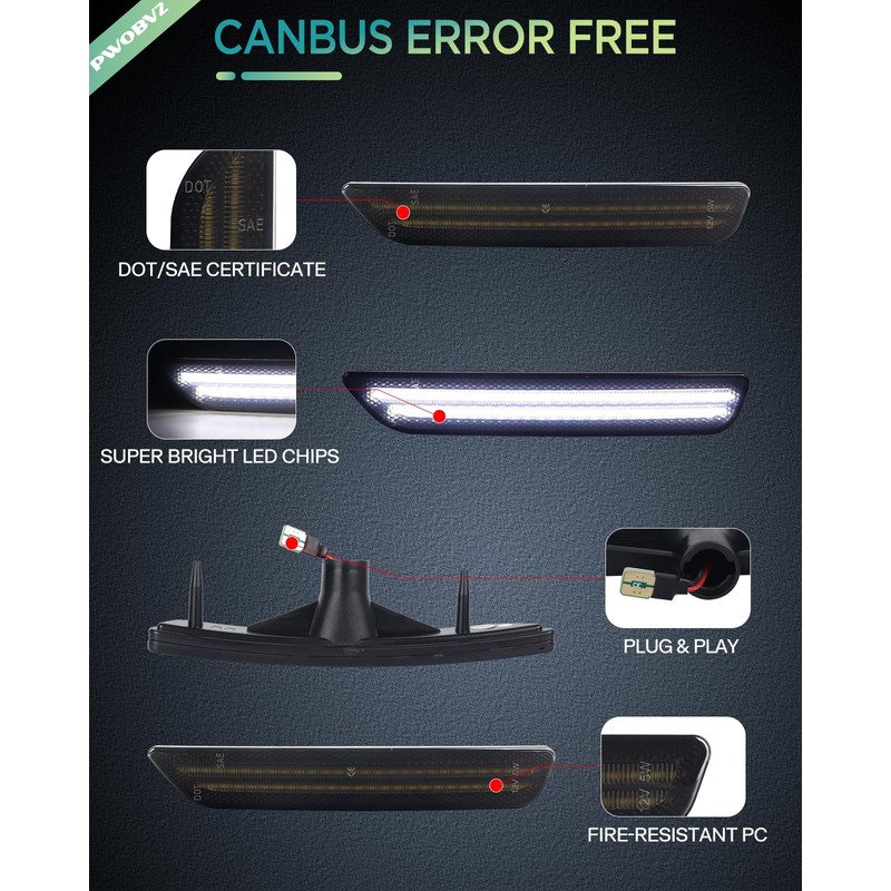 PWOBVZ Dynamic Front & Rear White Side Marker Lights Compatible