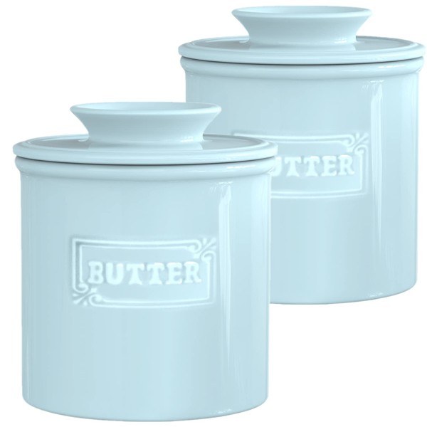 AVLA 2 Pack Ceramic Butter Crock, French Butter Dish with