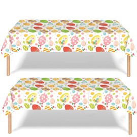 ATBEAMEN 2Pcs Easter Bunny Egg Day Tabe Cloth,137 * 274cm Happy Easter Day Tablecloths Plastic Table Cover Party Color Egg Disposable Rectangular Bunny Table Cover for Easter Rabbit Birth Party Decor