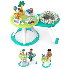 Bright Starts Around We Go 2-in-1 Baby Walker, Discovery Activity Center and Table, Tropic Cool, Ages 6 Months+