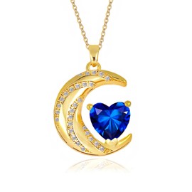 YONVUN Crystal Zircon Moon Heart Pendant Crescent Necklace | Plated 18k Gold Gemstone Birthstone Statement Planet Diamond Jewelry Gift for Wife Mom Daughter Girlfriend