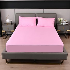 Fitted Sheet 25CM Deep Pink King Bed Sheet Hotel Quality Poly Cotton (Pink, King 25CM)
