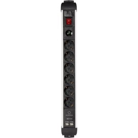 Renkforce 815A-CMB-SUSB Power Strip with Switch 6-Way Black, Silver Protective Contact Pack of 1