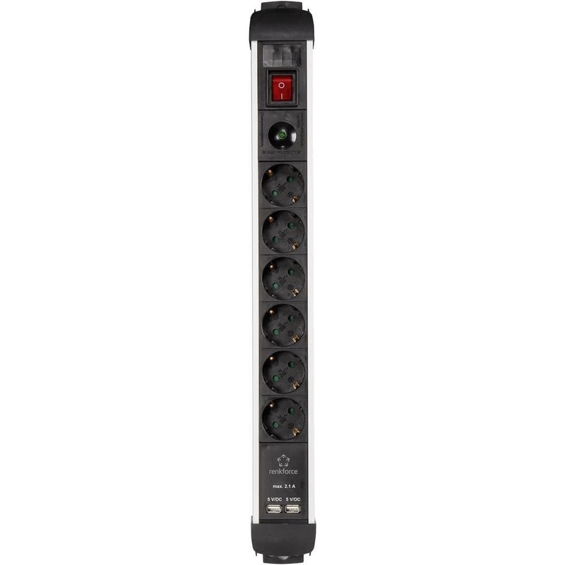 Renkforce 815A-CMB-SUSB Power Strip with Switch 6-Way Black, Silver Protective