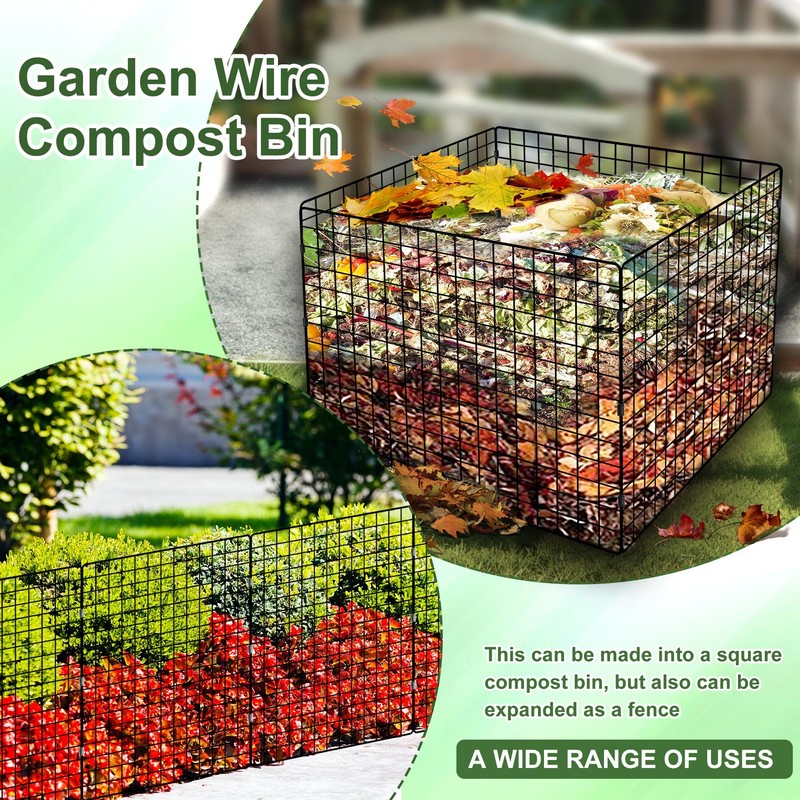 Large Compost Bin Outdoor, Square Mesh Garden Wire Compost Bin