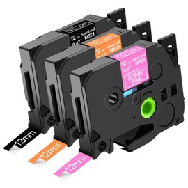NineLeaf 3X Compatible for Brother Label Printer Tape TZe 12mm 0.47 TZe-335 TZe-635 TZe-MQP35 White on Black/Orange/Berry Pink Compatible with Brother P-Touch PT-H110 H100LB D400 H105 1000 P750W