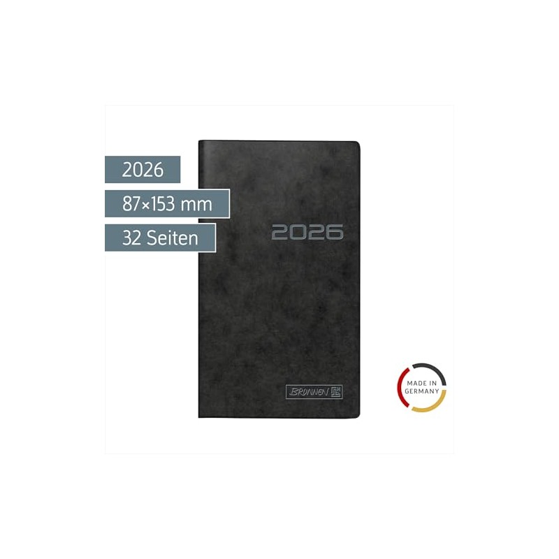 BRUNNEN Pocket Calendar Model 753 2026 | A6, Cardboard, Black