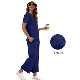 XIEERDUO Womens Track Suit Two Piece Outfits 2 Pc Lounge Set Wide Leg Loungewear Sets Short Sleeve Tracksuit Crewneck Sweatsuit Casual Summer Vacation ClothesNavy Blue S