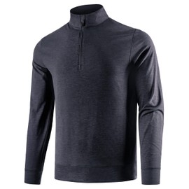E-LIINJOYE Men's 1/4 Zip Long Sleeve Moisture Wicking Casual Quarter Pullover Outdoor Lightweight Running Fishing Tops，L Black