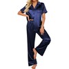 Ekouaer Womens Satin Pajamas Set Button Down Shirts Short Sleeve