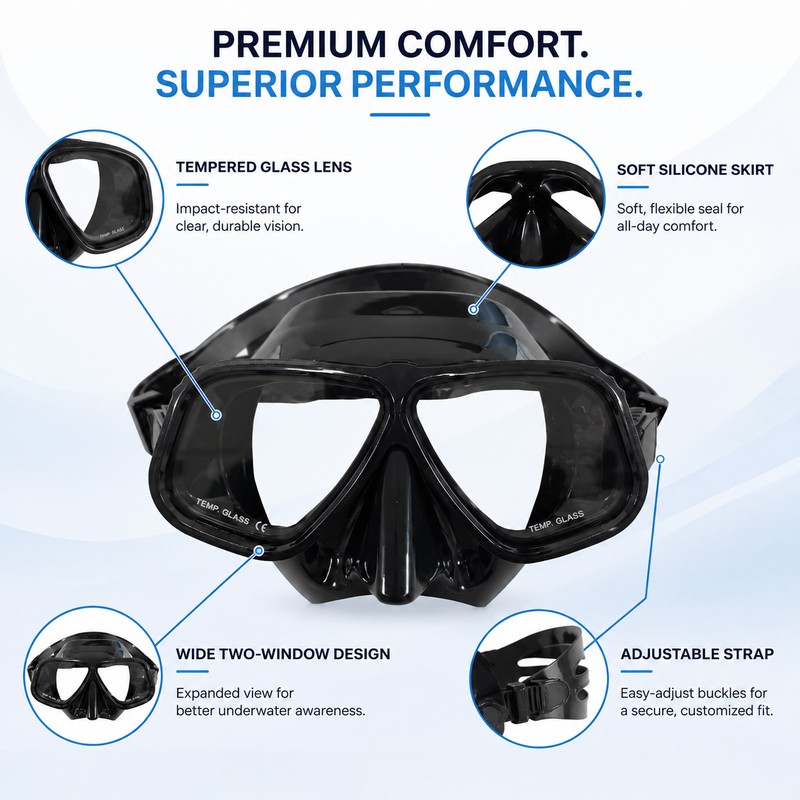 Two-Window Snorkel Diving Mask for Adults – Wide View Anti-Fog