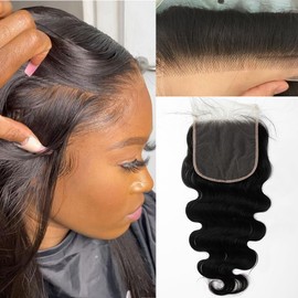 Topnormantic 6x6 Lace Closure, Ultra-Thin Invisible Lace Closure Body Wave Pre Plucked with Baby Hair 12A Grade Brazilian Human Hair Closure with Free Part Natural Hairline 14 Inch