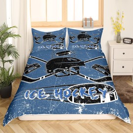Feelyou Ice Hockey Bedding Set Twin Size Kids Ice Sports Games Comforter Cover Set for Boys Girls Teens Hockey Player Duvet Cover Puck Hockey Bedspread Cover Room Decor Quilt Cover