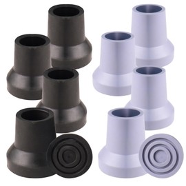 Crutch Tips, Crutches Accessories, 8-Pack Rubber Cane Replacement Parts, Heavy Duty Non Slip Bottom Piece (Gray, Black)