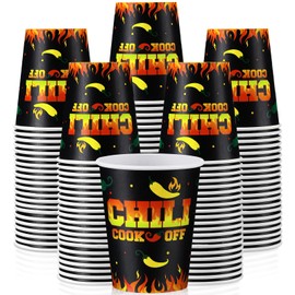Jingmore 100 Pcs Chili Cook off Paper Cups 9 oz Paper Coffee Cups Disposable Cups Mexican Chili Cook off Paper Party Supplies Cinco De Mayo Decorations for Dinner Hot Cold Beverages (Black,Novel)