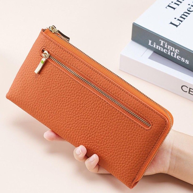 REMARSO Long Wallet, Genuine Leather, Thin, Slim, L-Shaped Zipper, Simple,