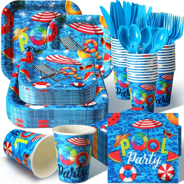 Suttmin 350 Pcs Pool Party Plates and Napkins Set Summer