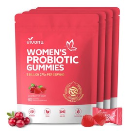 Cranberry Probiotic Gummies | Targeting Body Odor, Women's Health, and Body Balance | Vegan (60 Gummies per Pack):_Pack of 4