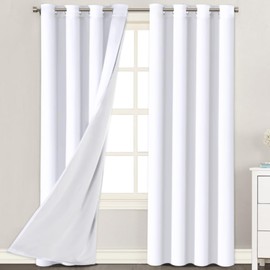 H.VERSAILTEX Blackout Window Curtain Panels Cold and Light Blocking Drapes for Nursery, 84 inches Drop Thermal Insulated Draperies (2 Pieces, 52 Wide Each Panel, White Front with White Liner)