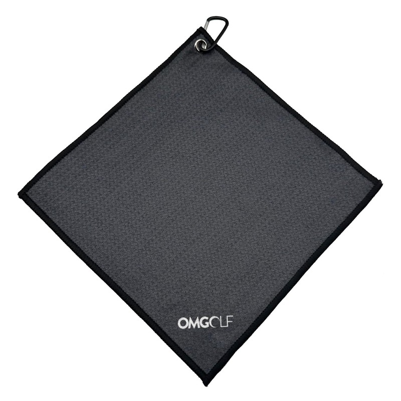 OMGolf Towel Microfiber with Retractable Carabiner Reel Steel Wire (Dark